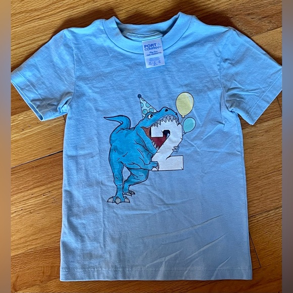 *NWT* Amazon / Dinosaur Chomping Two-Rex 2nd Birthday Shirt / Baby Blue / 3T - Picture 2 of 8